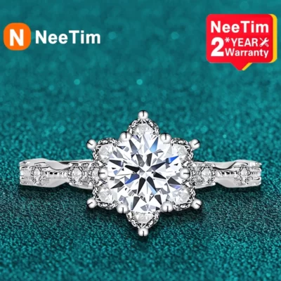 NeeTim 5ct Moissanite Nhẫn Nữ Hoa Kim Cương Bạc 925 Với GRA18K Mạ Vàng Cưới Lời Hứa Cô Dâu Ban Nhạc
