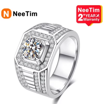 NeeTim Moissanite Nhẫn Nam Bạc Mạ Bạch Kim Nhẫn Phòng Kim Cương Nhẫn Nam Cưới Trang Sức Với GRA Giấy Chứng Nhận