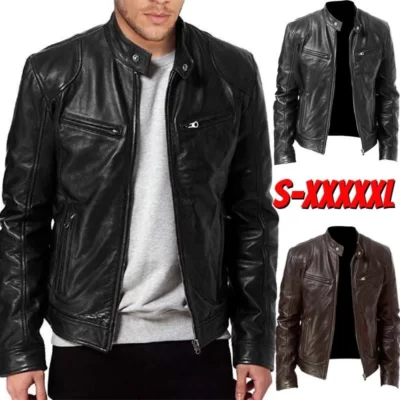 Mới 2023 Giữ Ấm Mùa Đông Cổ Xe Máy Nam Da PU Áo Khoác Biker Áo Gió Nam Áo Da Ôm Quần Áo Kích Thước Lớn