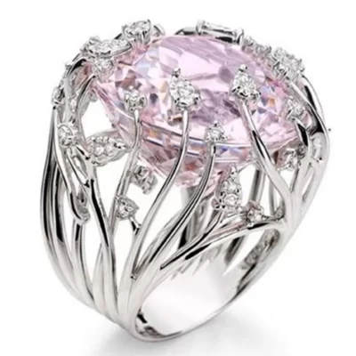 Mới Nhẫn Bạc 925 Dát Hồng Pha Lê Zircon Phóng Đại Nhẫn Cho Người Phụ Nữ Cưới Món Quà Trang Sức
