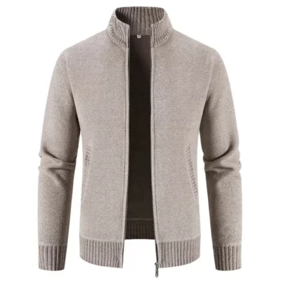 Mới Thu Đông Áo Len Nam Trang Cardigan Ấm Dệt Kim Sweatercoat Nam Chắc Chắn Cổ Áo Đứng Dây Kéo Mỏng Nón Kết Nam Nữ Phối