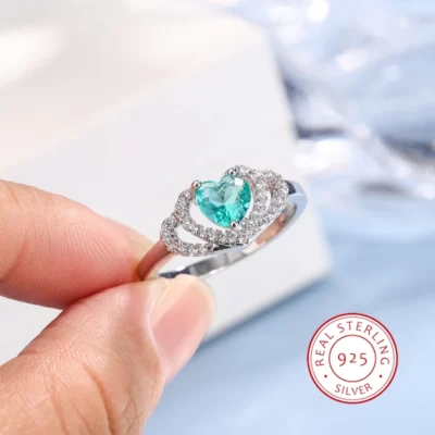 Thời Trang Mới Xanh Đính Đá Zircon Hình Trái Tim Nhẫn Cho Nữ Cao Cấp Pha Lê Sáng Bóng Zircon Nhẫn Bạc 925 Nhẫn Đính Hôn bộ Trang Sức
