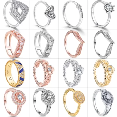 Mới S925 Bạc Nữ Nhẫn Thanh Lịch Lấp Lánh Nhẫn Kim Cương Mở Đường Đĩa Gose Vàng Thời Trang Tự Làm Nhẫn Cưới Quà Tặng