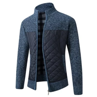 Mùa Đông Mới Dày Ấm Áp Cho Nam Spliced Cardigan Dạo Phố Áo Miếng Dán Cường Lực Áo Len Thời Trang Dây Kéo Chất Lượng Áo Khoác Nam