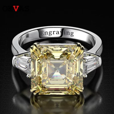OEVAS 100% Bạc 925 Tạo Ra Moissanite Citrine Kim Cương Đá Quý Cưới Nhẫn Đính Hôn Mỹ Món Quà Trang Sức Bán Buôn