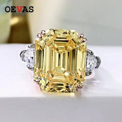 OEVAS 100% Bạc 925 Lấp Lánh 13*16 Mm Màu Vàng Hồng Carbon Cao Cấp Kim Cương Mỹ Trang Sức Tiệc Cưới Mỹ Trang Sức quà Tặng