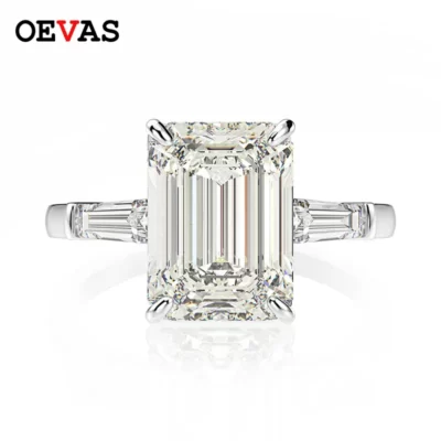 OEVAS Bạc 925 Ngọc Lục Bảo Cắt Tạo Ra Moissanite Đá Quý Cưới Đính Kim Cương Nhẫn Mỹ Trang Sức Quà Tặng Bán Buôn