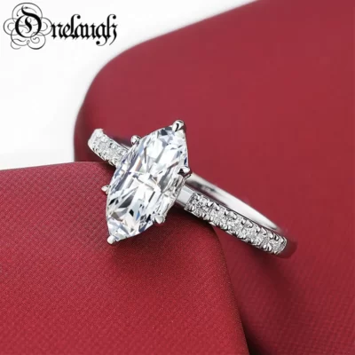 Onelaugh 1.5ct D Màu Full Moissanite Nhẫn Đính Hôn Nữ Hầu Tước Cắt Moissanite Kim Cương Bạc Nhẫn Cưới