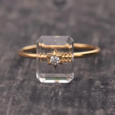 Nhẫn hình chữ nhật đính kim cương nguyên bản mở độc đáo có thể điều chỉnh trong suốt hình học thanh lịch cao cấp theo phong cách cổ điển trang sức nữ