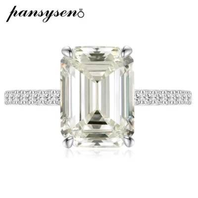 PANSYSEN Bạc 925 Ngọc Lục Bảo Cắt Mô Phỏng Moissanite Kim Cương Nhẫn Cưới Nữ Sang Trọng Đề Nghị Nhẫn Đính Hôn