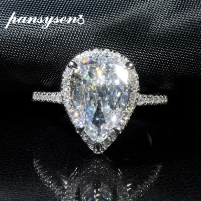 PANSYSEN Lấp Lánh Bạc 925 Quả Lê Cắt Carbon Cao Cấp Kim Cương Đá Quý Có Thể Điều Chỉnh Cocktail Nhẫn Mỹ Trang Sức Bán Buôn