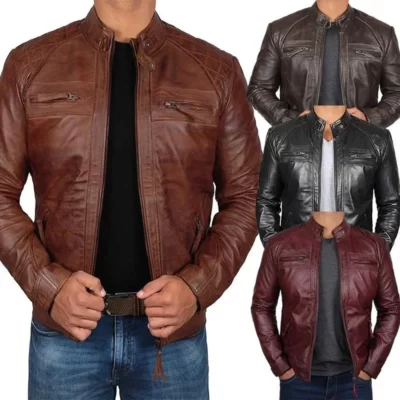 Plus Kích Thước Áo S-5XL Nam Thu Đông Áo Da Cổ Đứng Xe Máy Biker Phối Khóa Kéo Lên Áo Khoác Ngoài