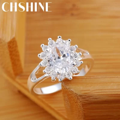 Thương Hiệu Phổ Biến Nữ Bạc 925 Pha Lê Hoa Moissanite Nhẫn Đứng Kim Cương Cho Nữ Thời Trang Tiệc Cưới Quà Tặng Bộ Trang Sức