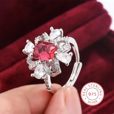 Cao Cấp Cảm Giác Fender Công Chúa Vuông Zircon Cao Cấp Hình Hoa Zouju Full Kim Cương Mở Đầu Vòng Dây Có Thể Điều Chỉnh Tinh Tế S925