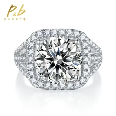 PuBang Mỹ Trang Sức Lấp Lánh Bạc 925 11MM 5CT Moissanite Kim Cương Kỷ Niệm Nhẫn Đính Hôn Nữ Quà Cưới