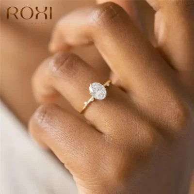ROXI Thanh Lịch Hình Học Hình Trứng Pha Lê Vàng Cho Nữ, Nhẫn Nữ Nhẫn Trang Sức Bạc 925 Ngón Tay Nhẫn Trái Tim Nhẫn Cưới