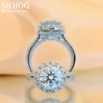 Thật 2ct Moissanite Nhẫn Bạc Sterling 925 Xuất Sắc Tròn Cắt Vượt Qua Kiểm Tra Kim Cương Ban Nhạc Kỷ Niệm Ngày Cưới Nhẫn Món Quà Trang Sức