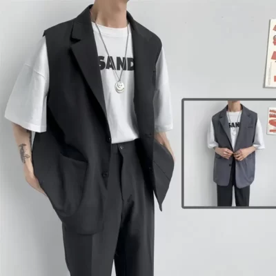 Mùa Xuân Phù Hợp Với Áo Vest Nam Thời Trang Màu Xám Đen Áo Khoác Nam Phù Hợp Với Áo Khoác Hàn Quốc Rời Xã Hội Doanh Nghiệp Nam Áo Vest Blazer m-2XL
