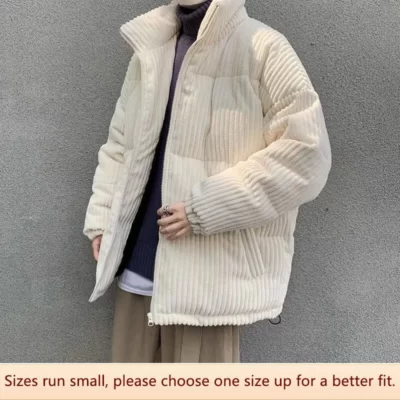 Cổ Áo Đứng Cotton Áo Khoác Nam Quần Áo Mùa Đông Lông Cừu Dày Ấm Tay Cặp Đôi Phong Cách Nam Hợp Thời Trang Sọc Cotton Quần Áo