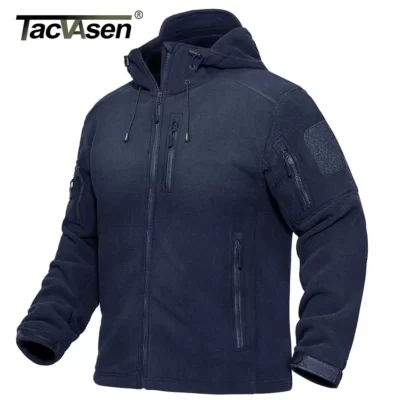 TACVASEN Áo khoác nỉ đi bộ đường dài nam có 5 túi có khóa kéo Chiến thuật quân đội Áo khoác ấm áp chống gió ngoài trời Áo khoác ngoài làm việc mùa đông