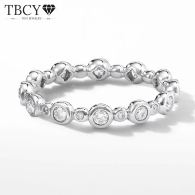 TBCYD 0.35CT D Màu Bong Bóng Tròn Moissanite Vĩnh Cửu Cho Nữ, Nhẫn Nữ S925 Bạc Kim Cương Hàng Nhẫn Cưới Trang Sức