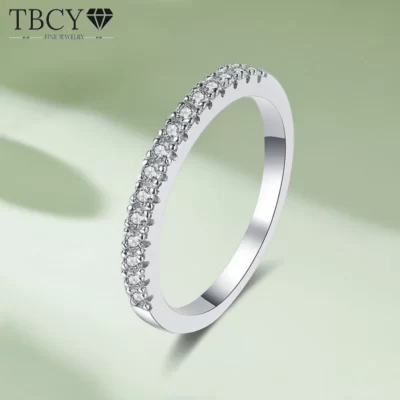 TBCYD D VVS1 1.5MM Moissanite Nhẫn Nửa Vĩnh Cửu Ban Nhạc Tròn Cắt Nhẫn Đứng Kim Cương S925 Bạc Nhẫn Cưới Mỹ món Quà Trang Sức