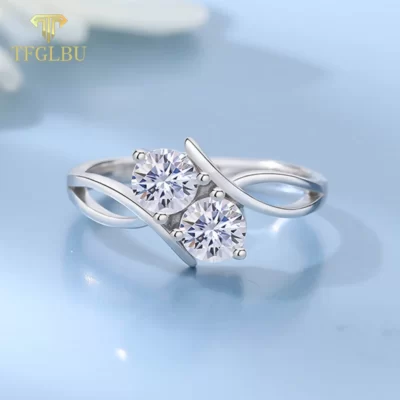 TFGLBU 1CTTW Không Màu Moissanite 925 Sterling Bạc Nhẫn Nữ Cầu Hôn Cưới Mạ Bạch Kim Ban Nhạc Kim Cương Rực Rỡ GRA