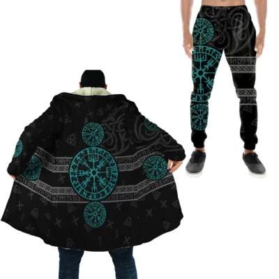 Dày Ấm Có Mũ Áo Cho Nam Hình Xăm Biểu Tượng Viking Giáp Áo Liền Quần In Áo Chống Gió Trang Unisex Casual-A24