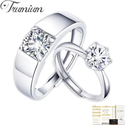 Trumium 0.6/0.5CT Cặp Đôi Moissanite Nhẫn Dành Cho Nữ Bạc 925 Phòng Đính Kim Cương Nhẫn Cưới Trang Sức Viễn Chí Bảo