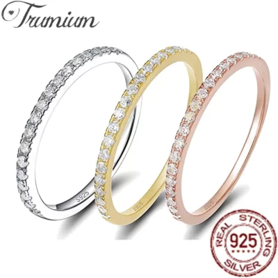 Trumium 2 Mm Bạc 925 Cho Nữ, Nhẫn Nữ Đính Đá Zircon Nửa Vĩnh Cửu Xếp Chồng Nhẫn Trang Sức Viễn Chí Bảo Cho Kỷ Niệm Ngày Cưới