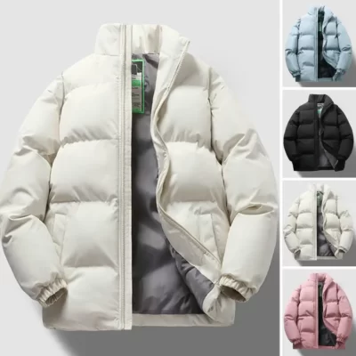 Unisex Mùa Đông Cotton Áo Đệm Dày Cổ Áo Đứng Bảo Vệ Cổ Áo Dây Kéo Đóng Cửa Tay Dài Cặp Đôi Ngoài Trời Áo Khoác