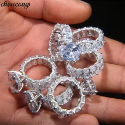 Vintage 8ct Quả Lê Hình Bầu Dục Cắt Phòng Nhẫn Đứng Kim Cương Bạc 925 Bijou Cưới, Ban Nhạc Nhẫn Dành Cho Nữ Trang Sức Dự Tiệc