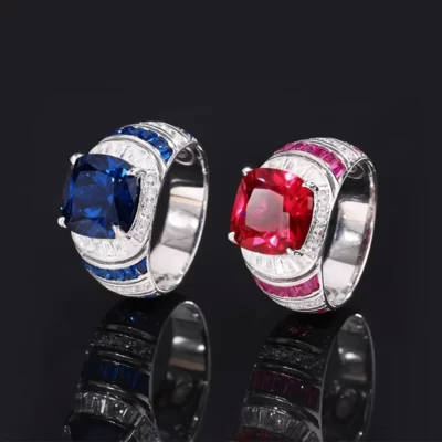 Vintage Bạc 925 5*5 Mm Ruby Sapphire Cho Nữ, Nhẫn Nữ Đá Quý Phòng Moissanite Tiệc Cocktail Mỹ Phụ Kiện Trang Sức