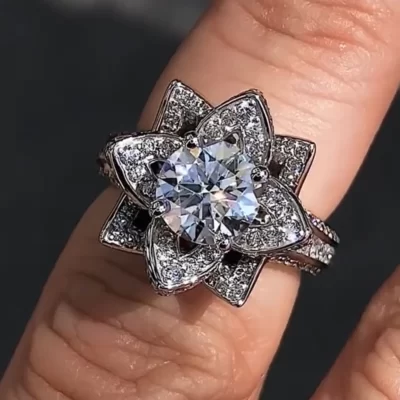 Hoa Vintage Phòng Kim Cương Cz Nhẫn Nữ Bạc 925 Bijou Cưới, Ban Nhạc Cho Nữ, Nhẫn Nữ Cô Dâu Charm Trang Sức Dự Tiệc