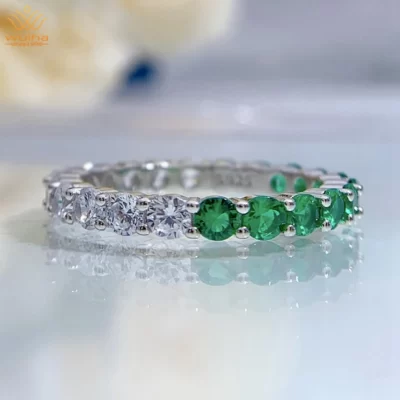 WUIHA Lãng Mạn Nữ Bạc 925 Tròn Tạo Ra Moissanite Ngọc Lục Bảo Đá Quý Cưới Đính Hôn Hàng Nhẫn Đứng Kim Cương Trang Sức Viễn Chí Bảo
