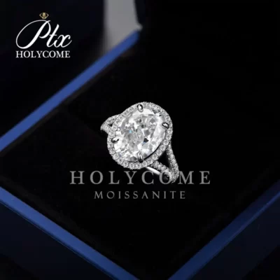 Giá Sỉ GRA Chứng Nhận Nhẫn Đứng Kim Cương Moissanite Đá Nghiền nát Hình Bầu Dục Cắt Nhẫn Đính Hôn Nữ Piedras Preciosas Sueltas
