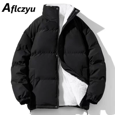 Mùa Đông Trang Parkas Nam Áo Đệm Thời Trang Dày Áo Cổ Đứng Áo Khoác Nam Màu Trơn Parkas Xanh Đen