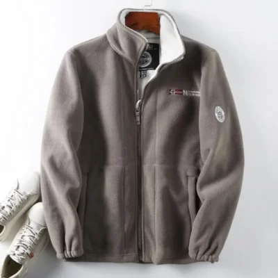 Mùa Đông Full Zip Mềm Nam Lông Cừu Ngoài Trời Polyester Áo Ấm Nam Cực Áo Khoác Nỉ Hàn Quốc Nhật Bản Dày Ấm Cổ Áo Sơ Mi