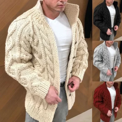 Áo khoác mùa đông Lỏng Lẻo Nam Jacquard Dệt Kim Cardigan Dài Tay Áo Len Ấm Áp Màu Trơn Casual Nam Áo Khoác