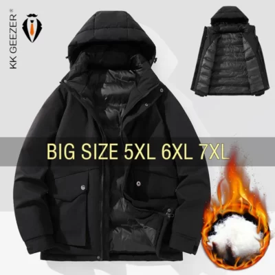 Áo Khoác Mùa Đông Nam Áo Khoác Có Mũ Trùm Đầu Chống Thấm Nước Hào Plus Kích Thước 5XL 6XL 7XL Oversize Đen Áo Gió Mùa Thu Lót Bông Áo Liền Quần