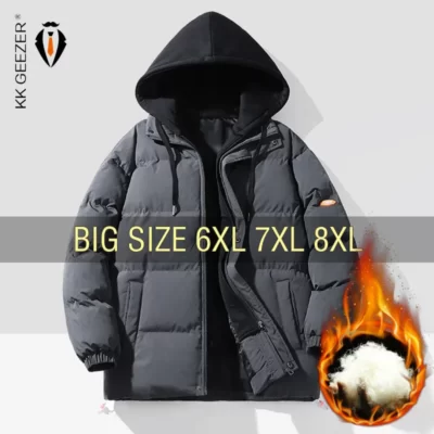 Áo Thu Đông Nam Parkas Làm Dày Ấm Áp Áo Có Mũ Áo Khoác Oversize 6XL 7XL 8XL Plus Kích Thước Chắn Gió Đen Rời Nam Chống Thấm Nước