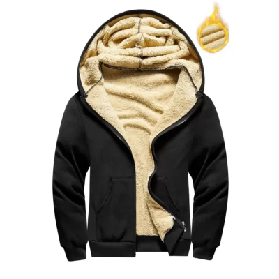 Mùa Đông Lambswool Dây Kéo Áo Khoác Nỉ Cao Cấp Áo Plus Kích Thước Dày Ấm Đồng Màu Áo Khoác Ngoài Có Mũ Áo Khoác Dành Cho Nam