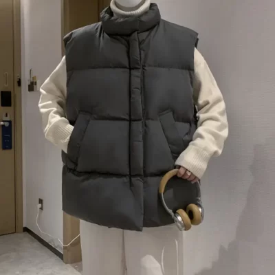 Mùa Đông Nam Áo Vest Dày Cổ Áo Đứng Xuống Cotton Chống Gió Ấm Áo Rời Không Tay Ấm Nhẹ Đệm Áo Khoác