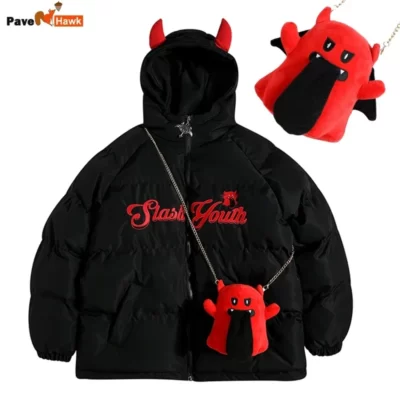 Mùa Đông Parkas Áo Khoác Nam Nữ Phố Sừng Quỷ Cánh. Túi Búp Bê Có Mũ Trùm Đầu Đệm Áo Dày Ấm Hip Hop Nóc Bong Bóng Áo Khoác Unisex