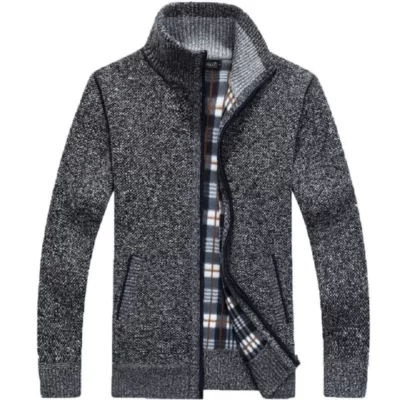 Mùa Đông Dày Nam Áo Len Dệt Kim Phối Off Trắng Dài Tay Cardigan Trang Full Zip Nam Nhân Quả Plus Kích Thước Quần Áo dành Cho Mùa Thu