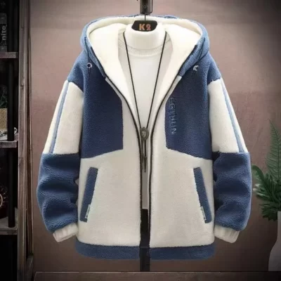 Mùa Đông Và Mùa Thu Dạng Hạt Trang Làm Dày Dạo Phố Áo Khoác Nam Áo Khoác Có Mũ Trùm Đầu Lambswool Màu Giữ Ấm Thời Trang