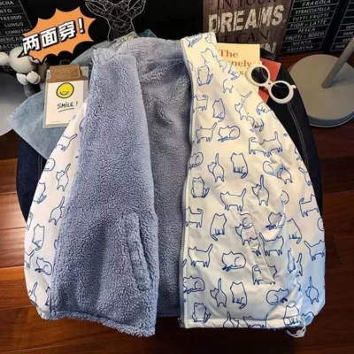 Y2K Thời Trang Thu Đông Mỹ Mới In Hình Lambswool 2 Mặt Áo Khoác Nam Nữ Vintage Gothic Xu Hướng Thường Ngày áo khoác