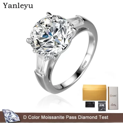 Yanleyu Cao Cấp Bạch Kim PT950 5 Carat Nhẫn Kim Cương Moissanite dành cho Nữ Cưới Nhẫn Đính Hôn Với Thẻ GRA Chứng Nhận