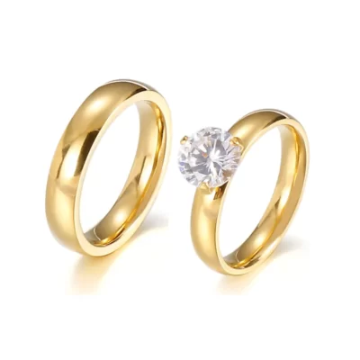 CZ Đính Đá Kim Cương Nữ Cô Dâu Đính Hôn Nhẫn Cưới Bộ Nữ Cô Gái Nữ Tây Phi Mạ Vàng 18 K Trang Sức