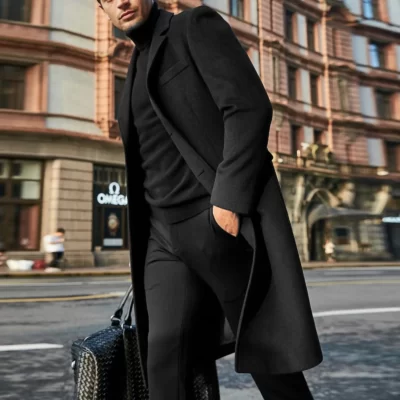 Nam Áo khoác Thu Đông Rãnh Dài Áo khoác len Màu Trơn Dài Giữa Chống Gió Dày Anh Slim Áo khoác gabardina hombre